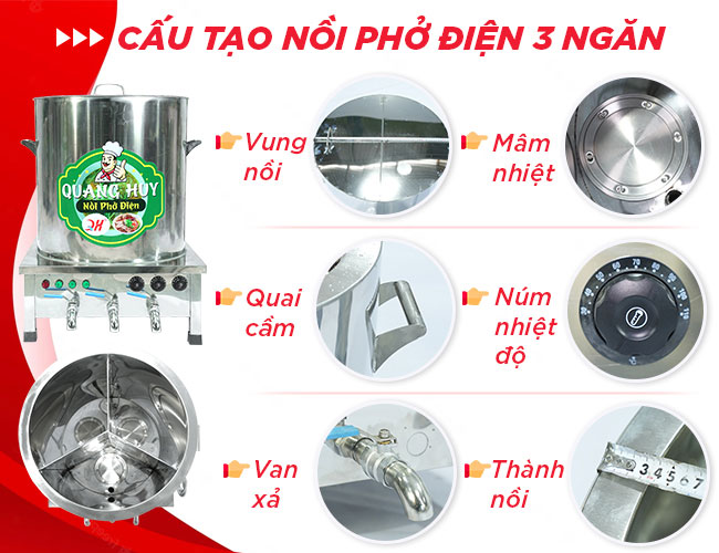 cấu tạo nồi phở điện 3 ngăn