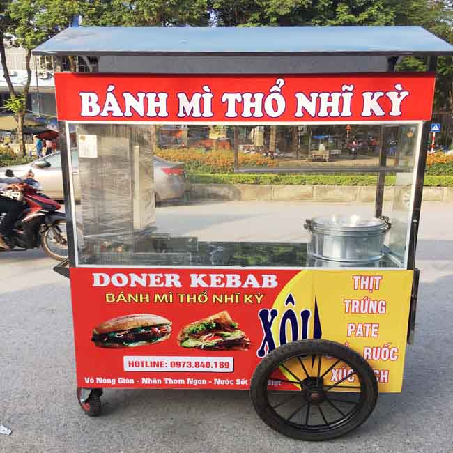 xe bánh mì xôi decal đỏ vàng