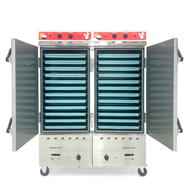 Tủ cơm 24 khay điện gas hấp từ 80kg Gạo/mẻ có điều khiển