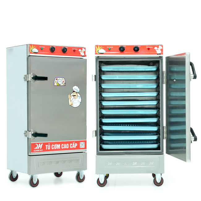 Tủ cơm 10 khay điện hấp từ 35kg Gạo/mẻ có điều khiển