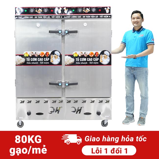 Tủ cơm 24 khay điện gas hấp từ 80kg Gạo/mẻ có điều khiển