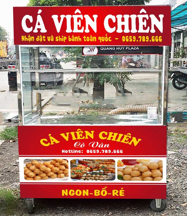 Xe bán cá viên chiên decal đỏ