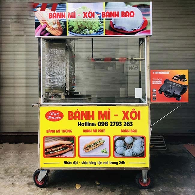 Xe bánh mì xôi bánh bao decal vàng