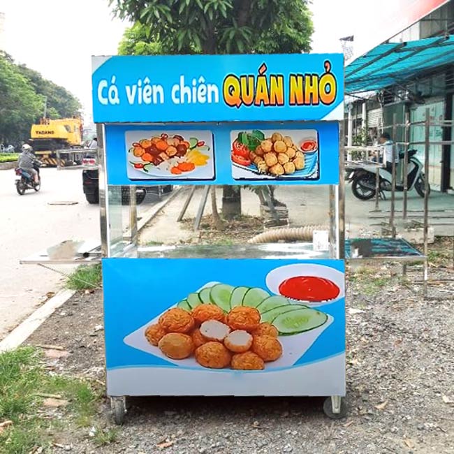 Xe bán cá viên chiên decal xanh dương