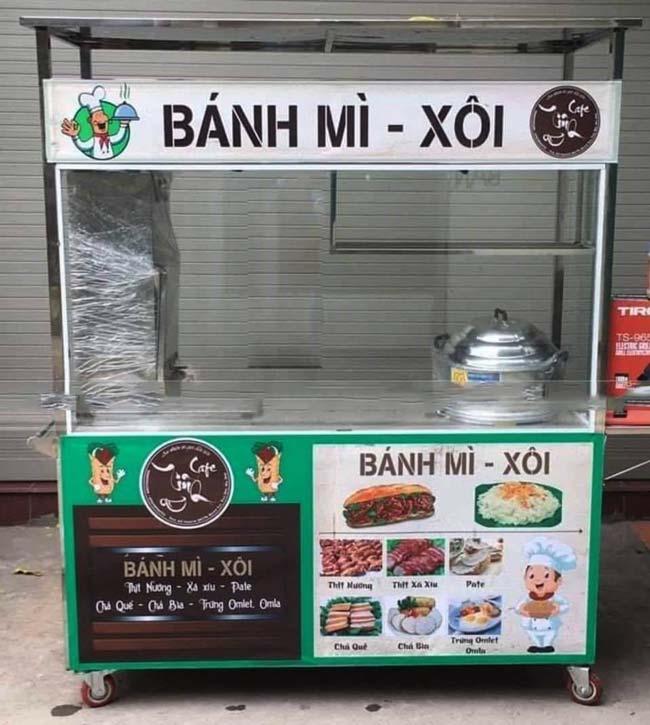 Xe bánh mì xôi xanh trắng