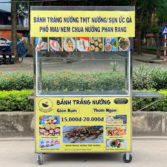 Xe đẩy bán bánh tráng nướng decal vàng