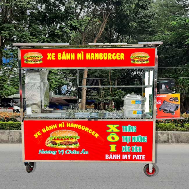 Xe đẩy bán bánh mì hamburger