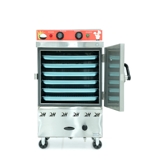 Tủ cơm 6 khay điện gas hấp từ 20kg Gạo/mẻ có điều khiển