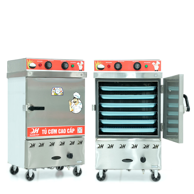 Tủ cơm 6 khay điện gas hấp từ 20kg Gạo/mẻ có điều khiển