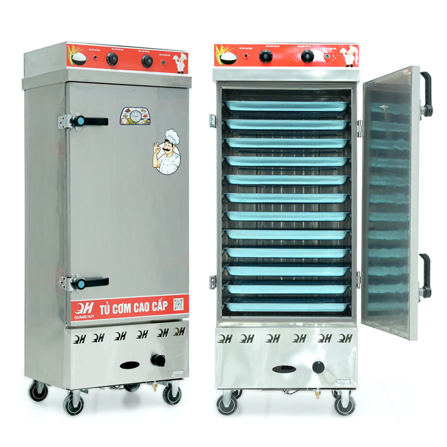 Tủ cơm 12 khay điện gas hấp từ 40kg Gạo/mẻ có điều khiển