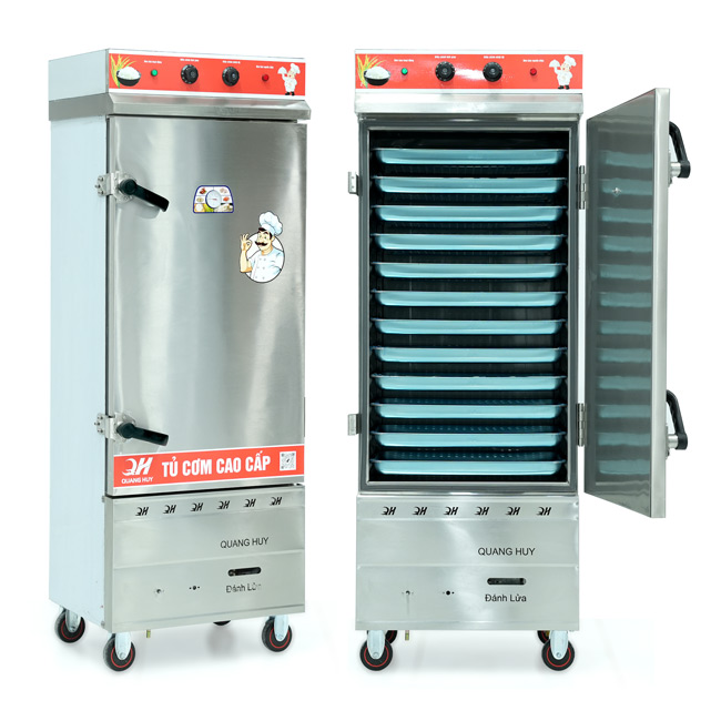 Tủ cơm 12 khay điện gas hấp từ 40kg Gạo/mẻ có điều khiển