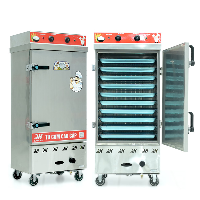 Tủ cơm 10 khay điện gas hấp từ 35kg Gạo/mẻ có điều khiển