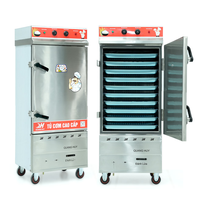 Tủ cơm 10 khay điện gas hấp từ 35kg Gạo/mẻ có điều khiển