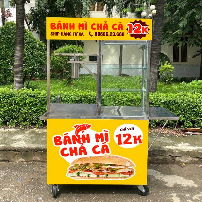 xe bánh mì chả cá decal cam