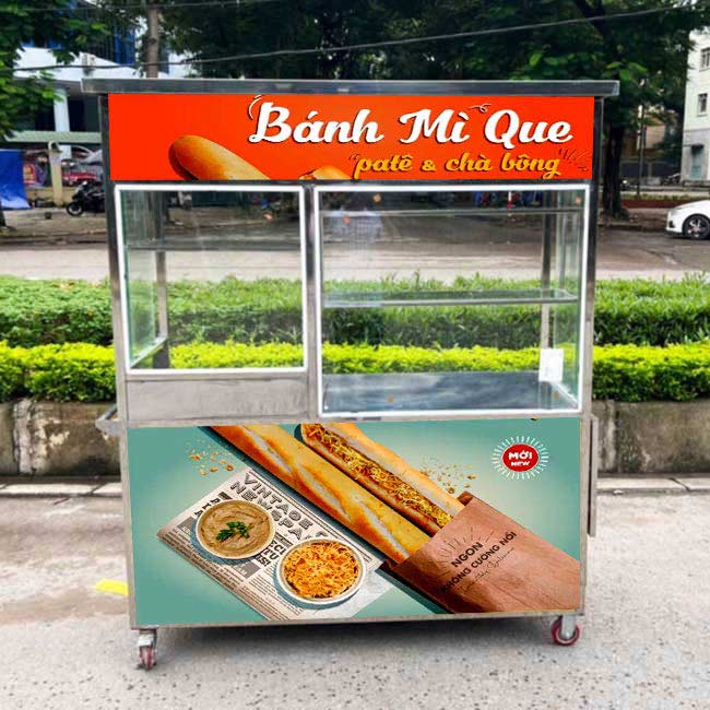 xe bánh mì que decal xanh cam