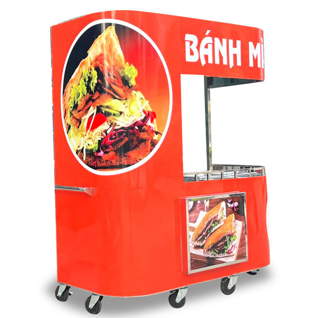 Xe bánh mì Kebab 1m8 dáng cong màu đỏ