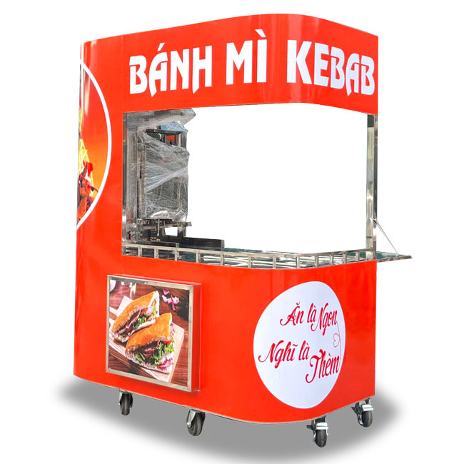 Xe bánh mì Kebab 1m8 dáng cong màu đỏ