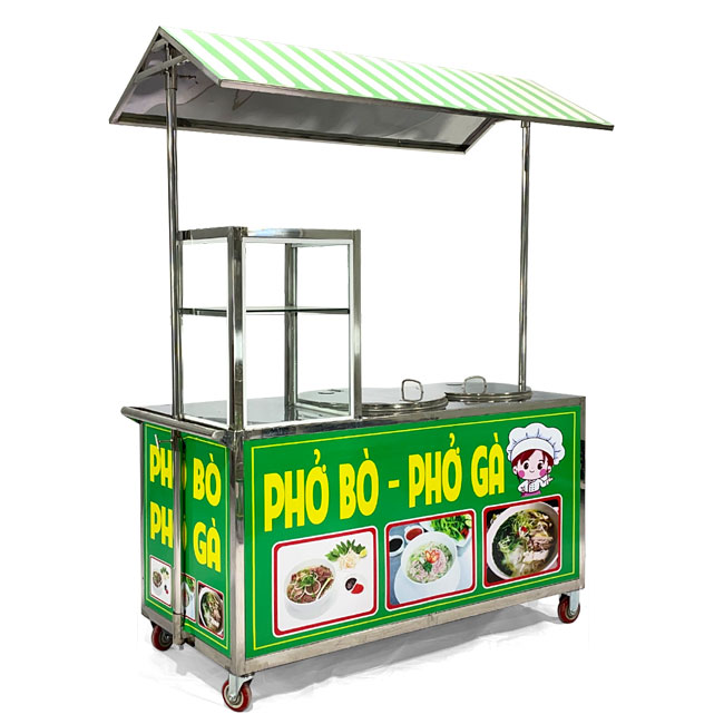 Tủ bán phở bò, phở gà 1m5 2 nồi mái ngói P1500-N