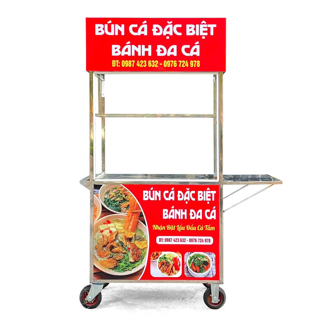 Xe bán bún bánh đa cá 90cm decal đỏ B900-B