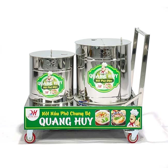 Xe đẩy 2 nồi phở chung bệ 30-100 lít