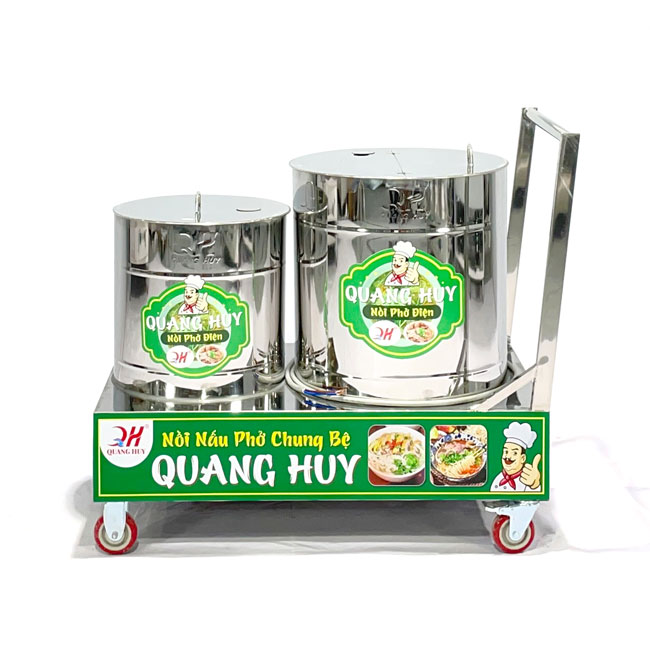 Xe đẩy 2 nồi phở chung bệ 30-80 lít