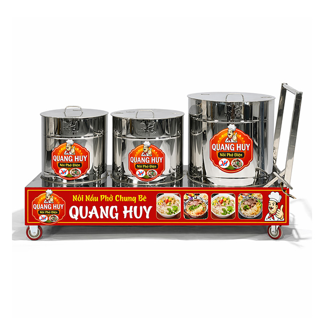 Xe đẩy 3 nồi phở điện 30-60-100 lít