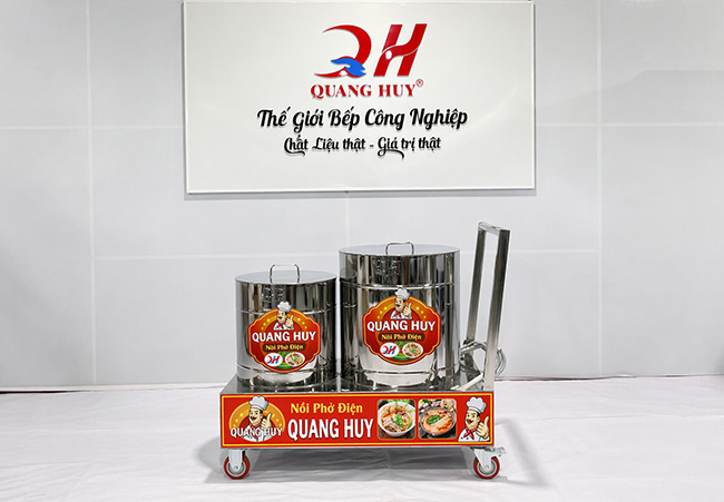 Xe đẩy 2 nồi phở chung bệ 30-80 lít