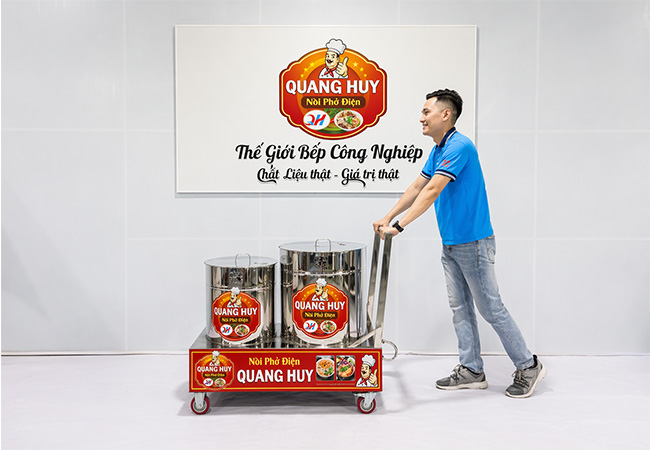 Xe đẩy 2 nồi phở chung bệ 30-80 lít