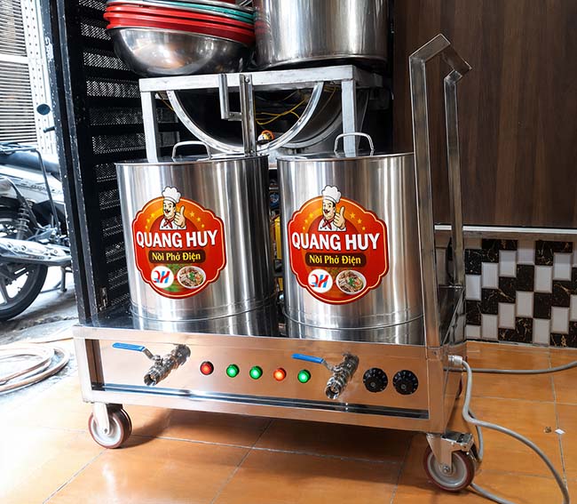Xe đẩy 2 nồi phở chung bệ 30-80 lít