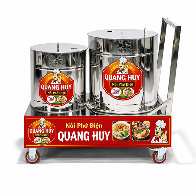 Xe đẩy 2 nồi phở chung bệ 30-80 lít