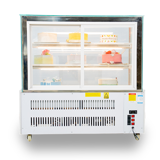 Tủ bánh kem 1m2 3 tầng kính vuông Mới TBK3T-1.2V-NR
