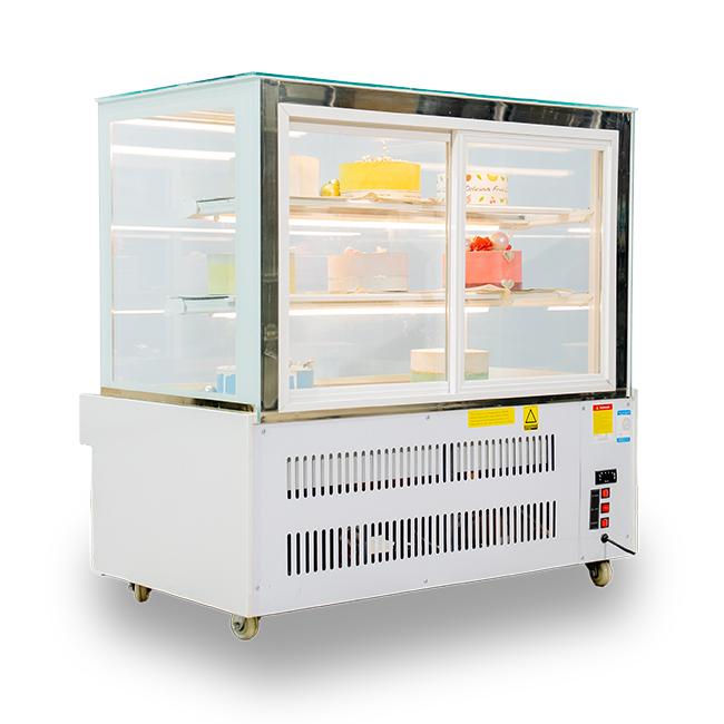 Tủ bánh kem 1m2 3 tầng kính vuông Mới TBK3T-1.2V-NR